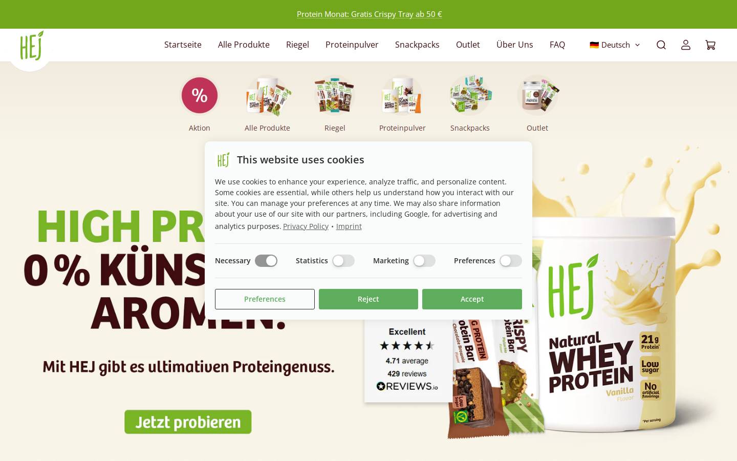 HEJ Natural homepage screenshot