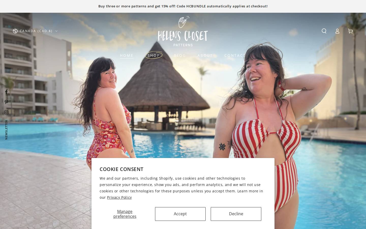 helensclosetpatterns.com homepage screenshot