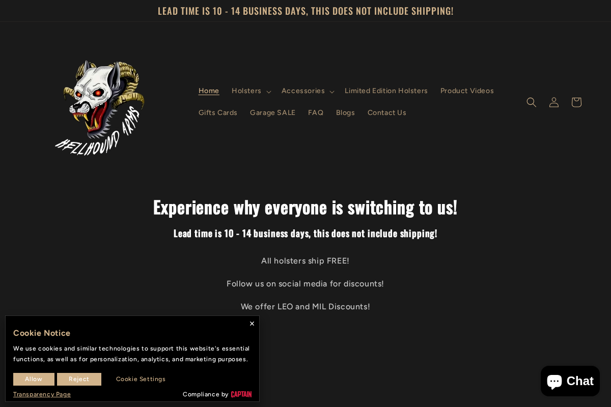 Hellhound Arms homepage screenshot