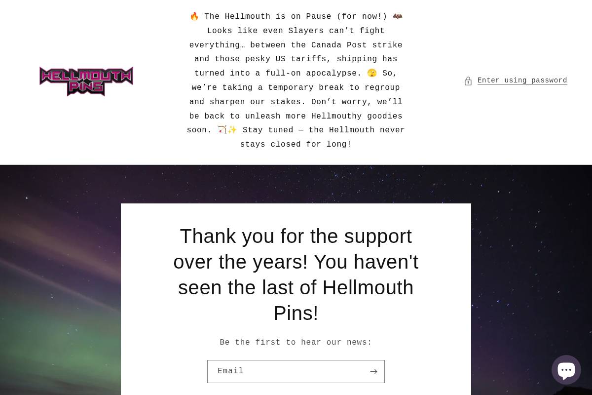 hellmouthpins.ca homepage screenshot