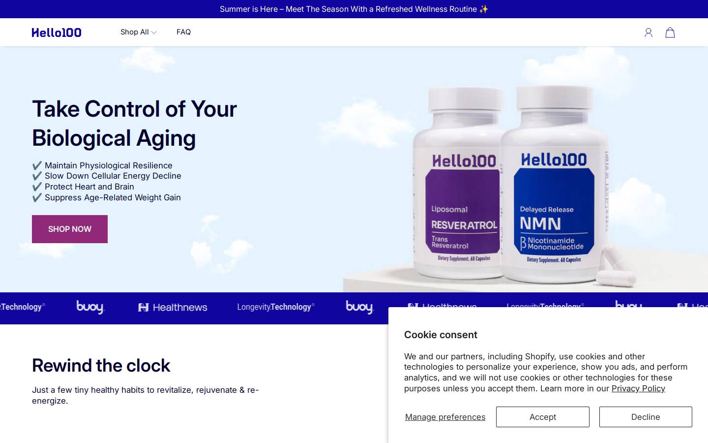 Hello100 homepage screenshot