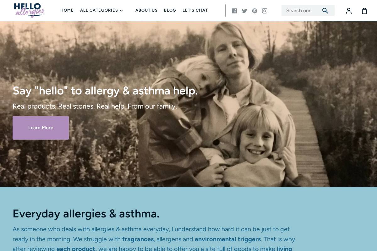 helloallergies.com homepage screenshot