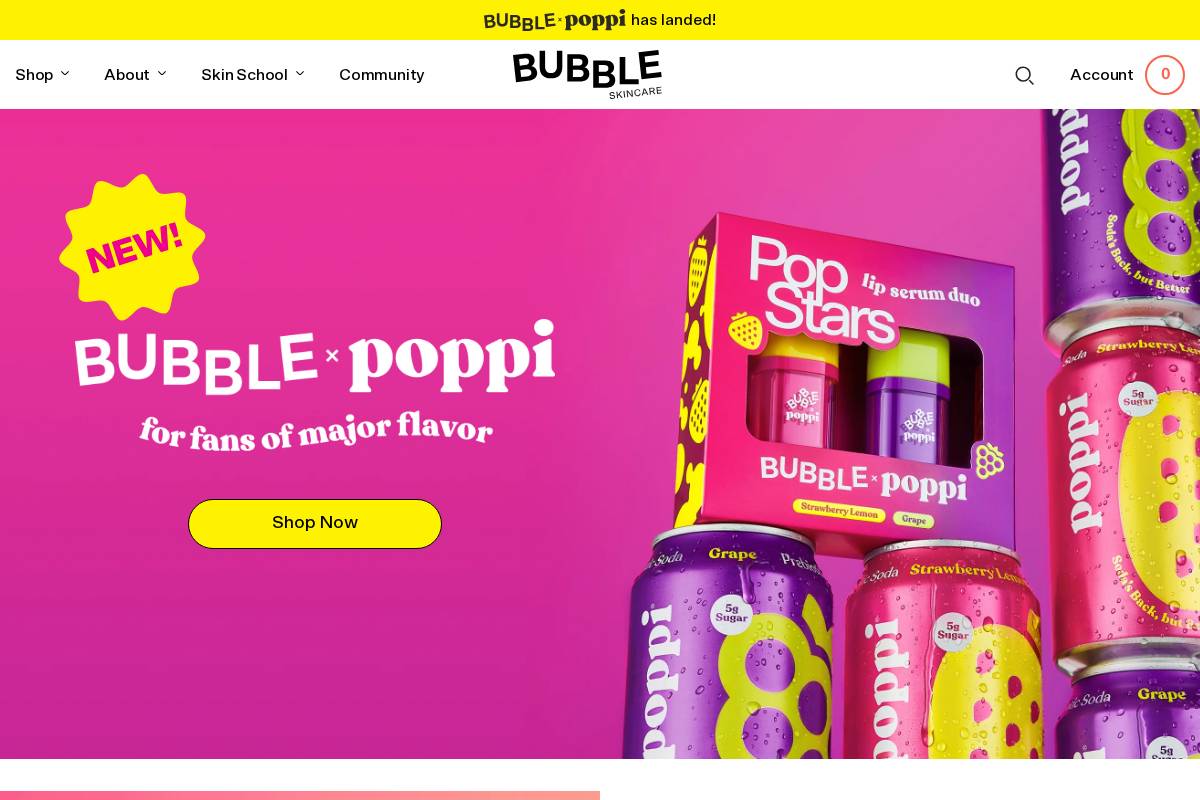 Bubble Skincare homepage screenshot