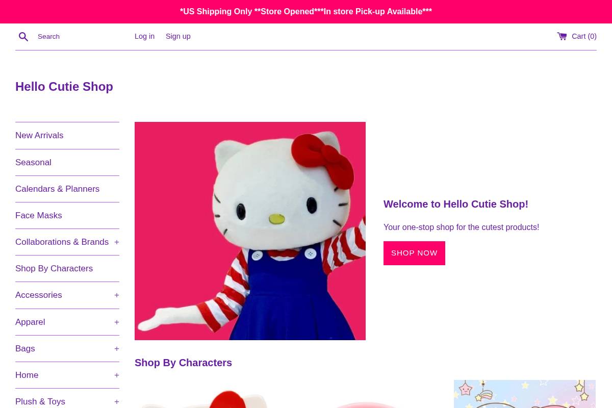 hellocutieshop.com homepage screenshot