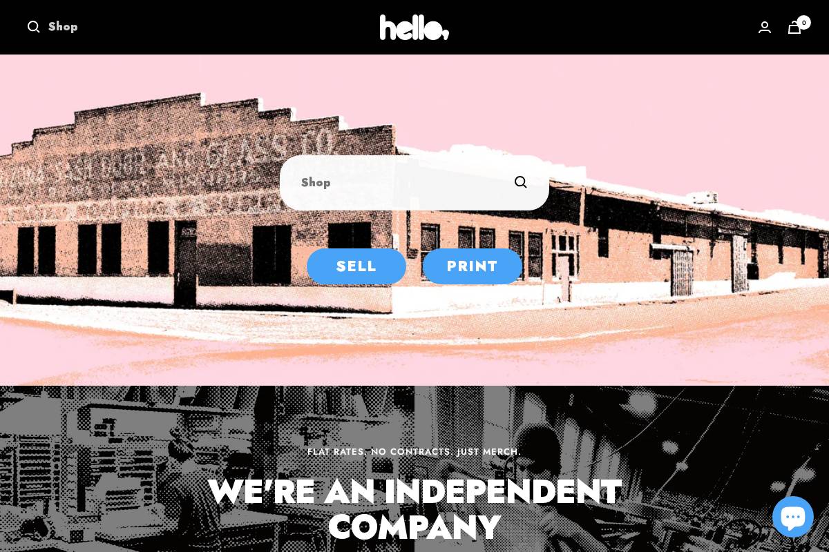 Hello Merch homepage screenshot