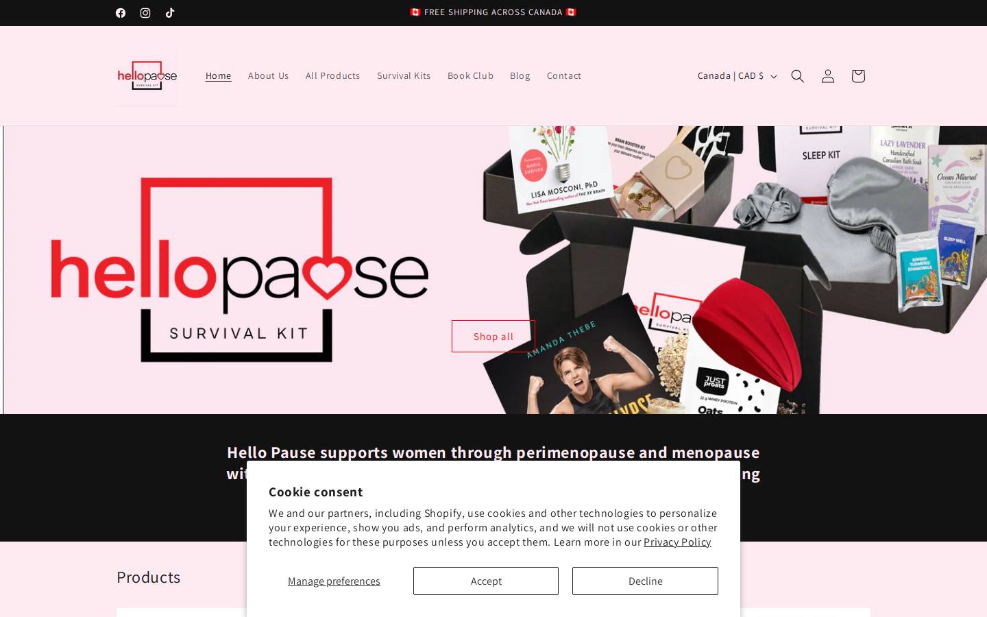 hellopause.ca homepage screenshot
