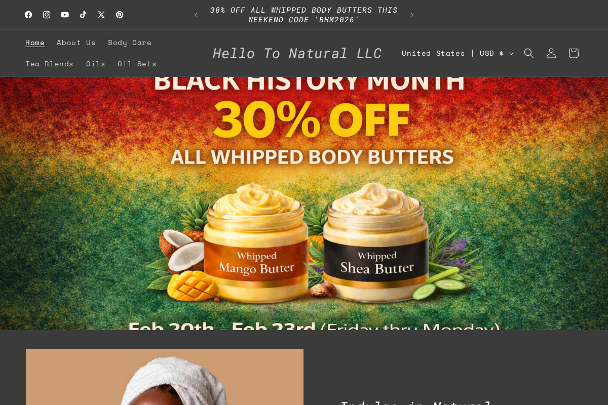 hellotonatural.com homepage screenshot