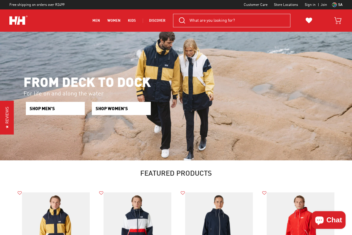 Helly Hansen South Africa homepage screenshot