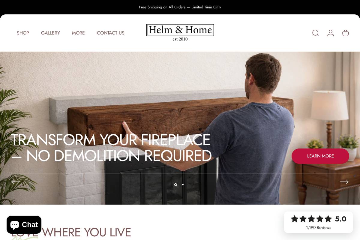 Helm & Home homepage screenshot