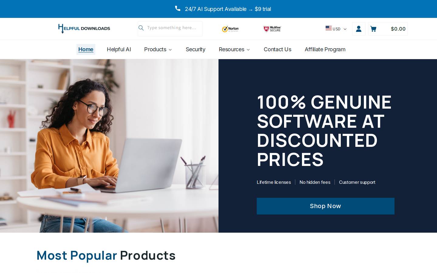Helpful Downloads homepage screenshot