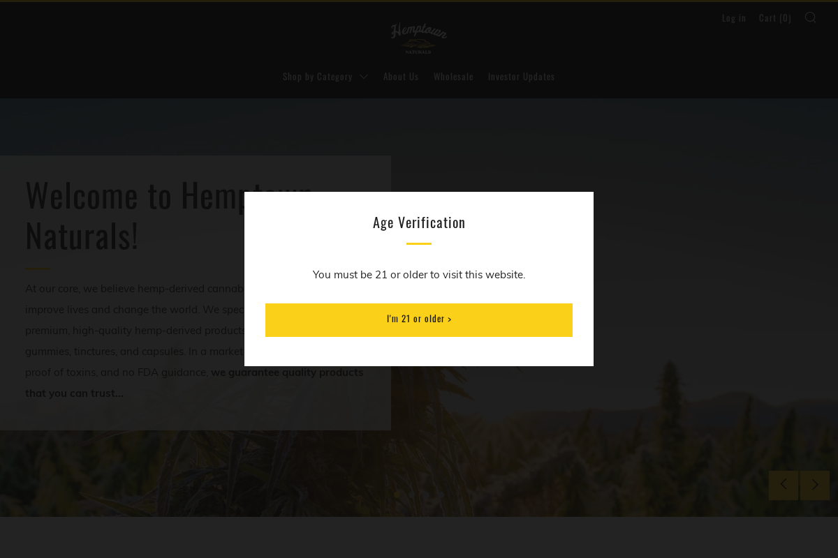 Hemptown Naturals homepage screenshot