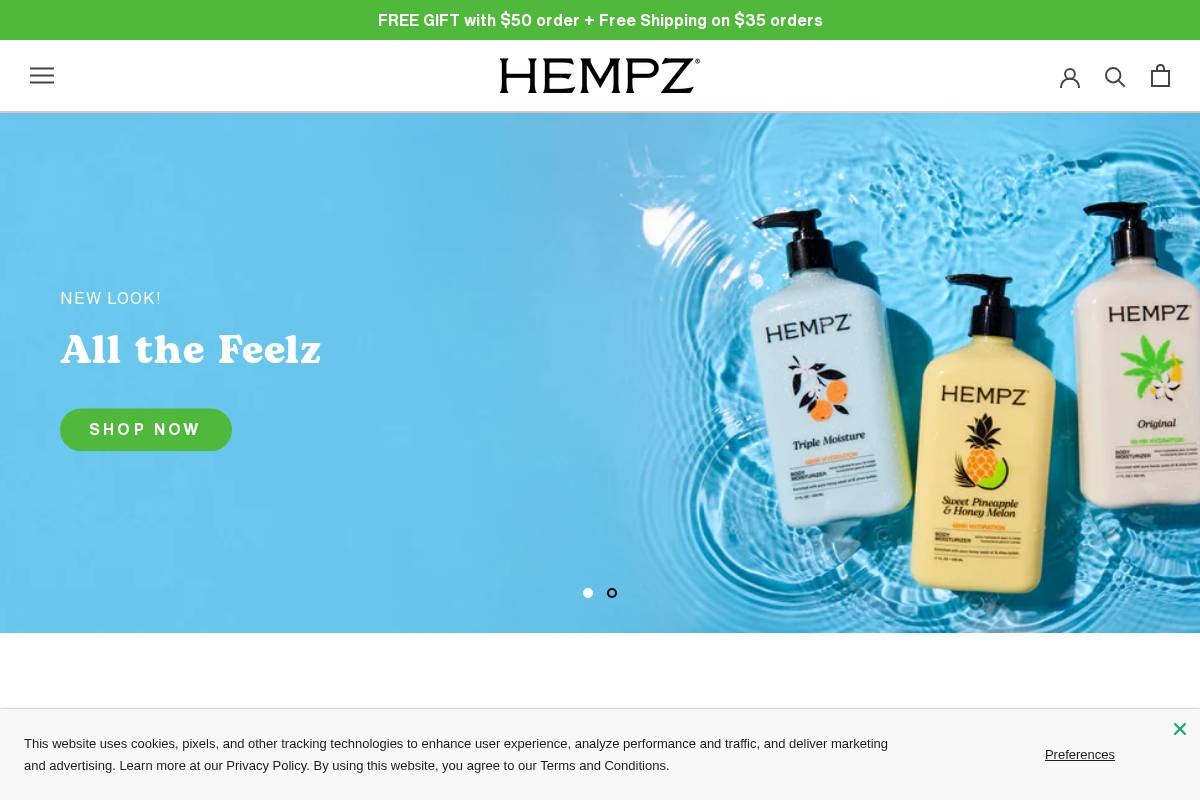 Hempz homepage screenshot