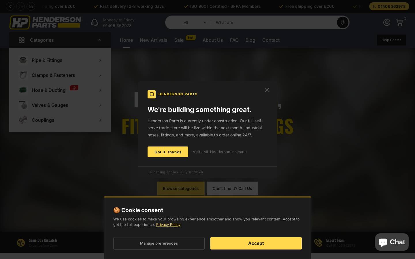 hendersonparts.com homepage screenshot