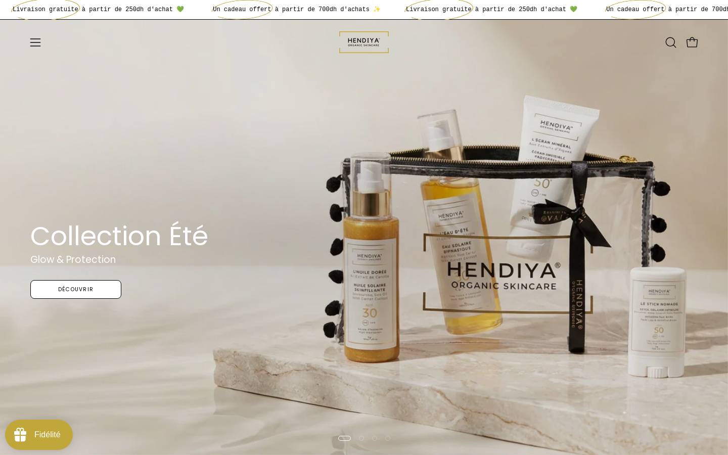 Hendiya Organic Skincare homepage screenshot