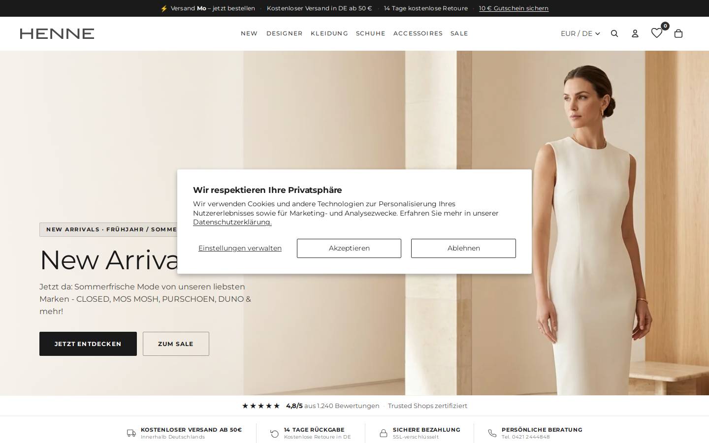 Henne-Fashion homepage screenshot