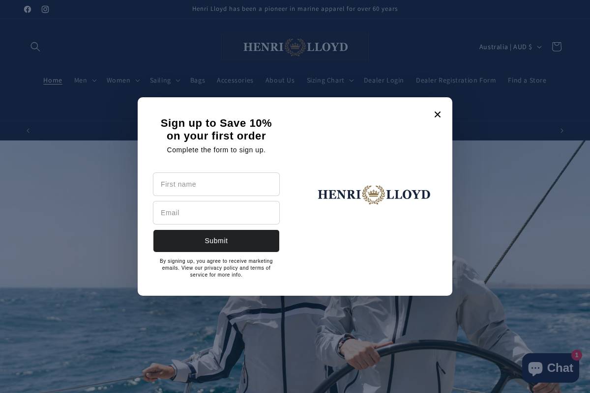 Henri-Lloyd homepage screenshot