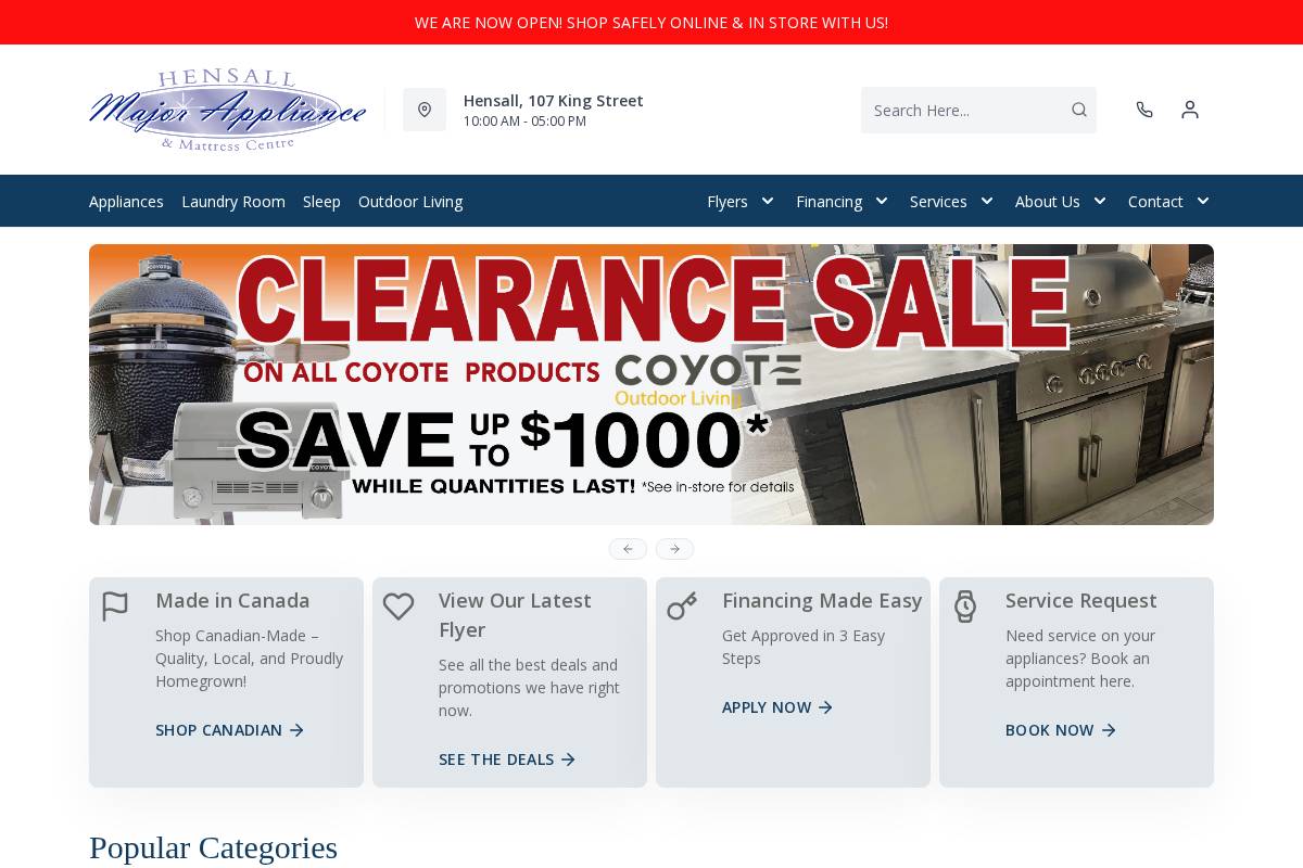 hensallmajorappliance.com homepage screenshot