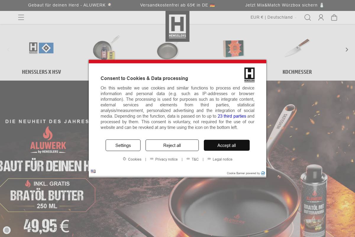 henssler.shop homepage screenshot