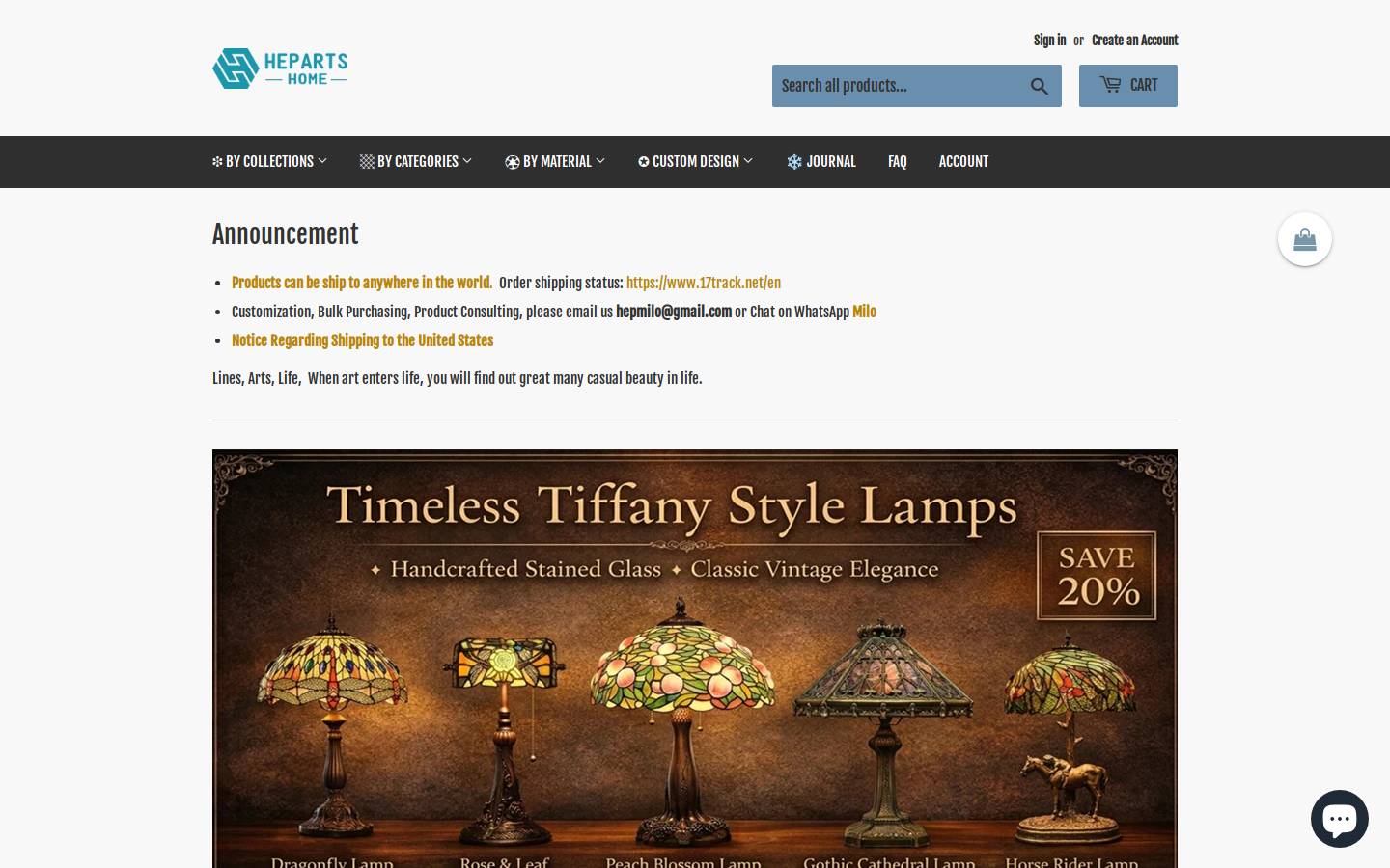Hepartshome homepage screenshot