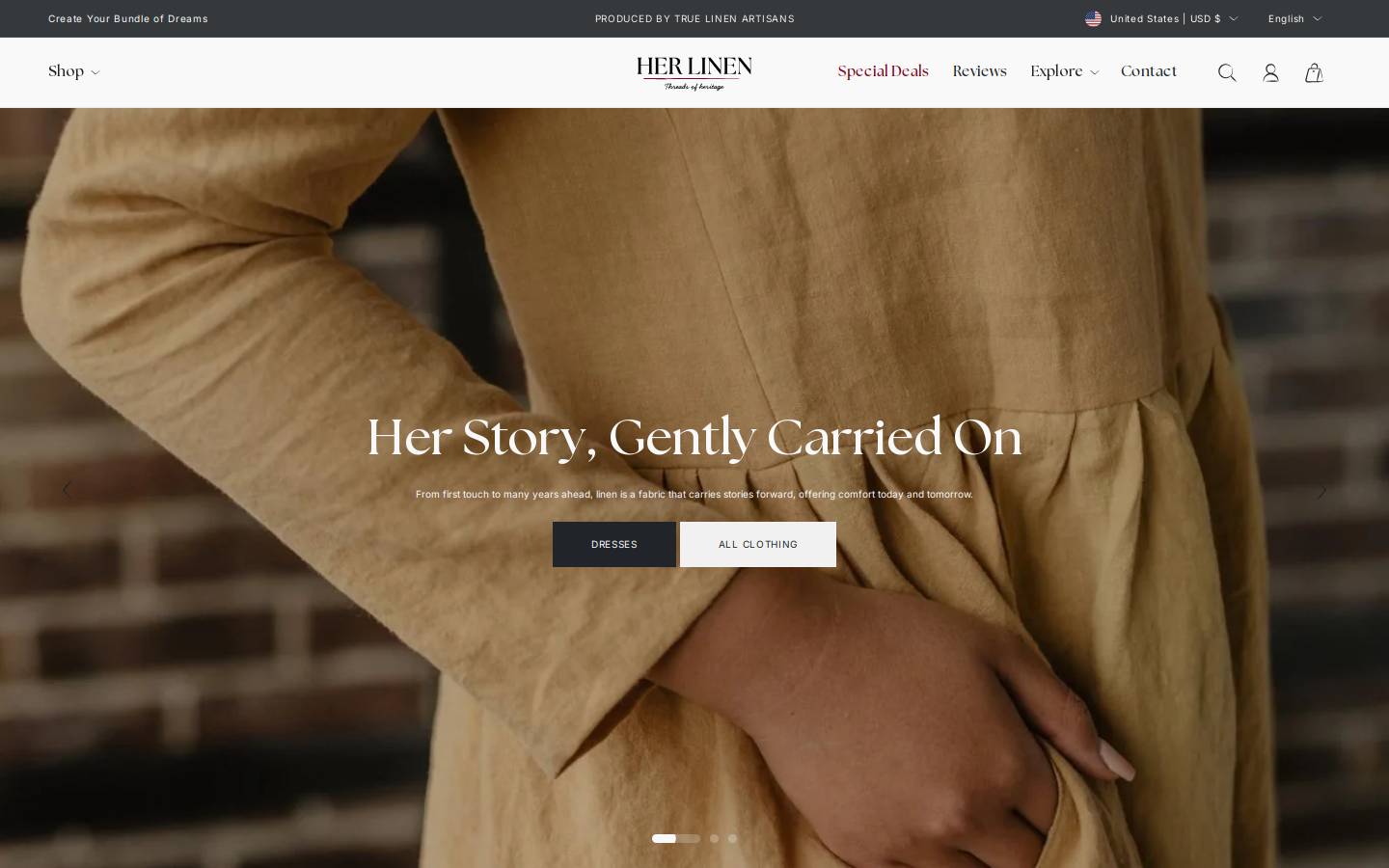 her-linen.com homepage screenshot