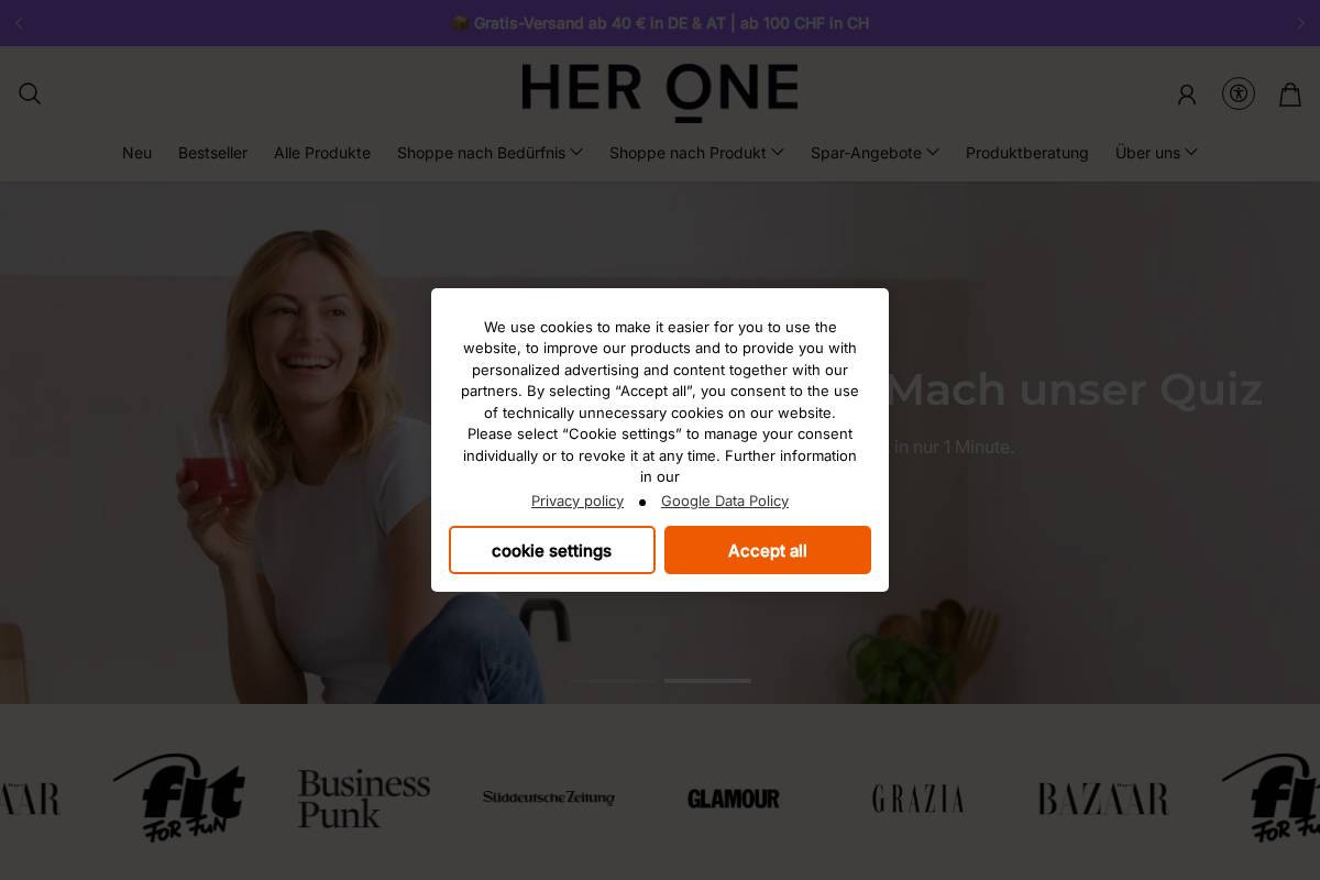 HER ONE homepage screenshot