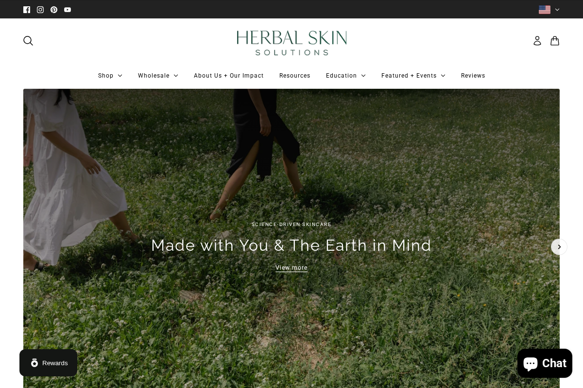 Herbal Skin Solutions homepage screenshot