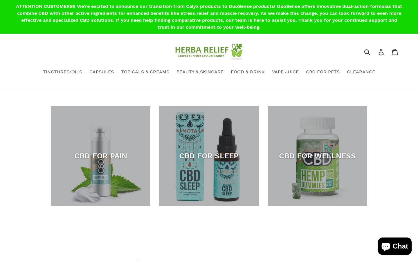herbarelief.ca homepage screenshot