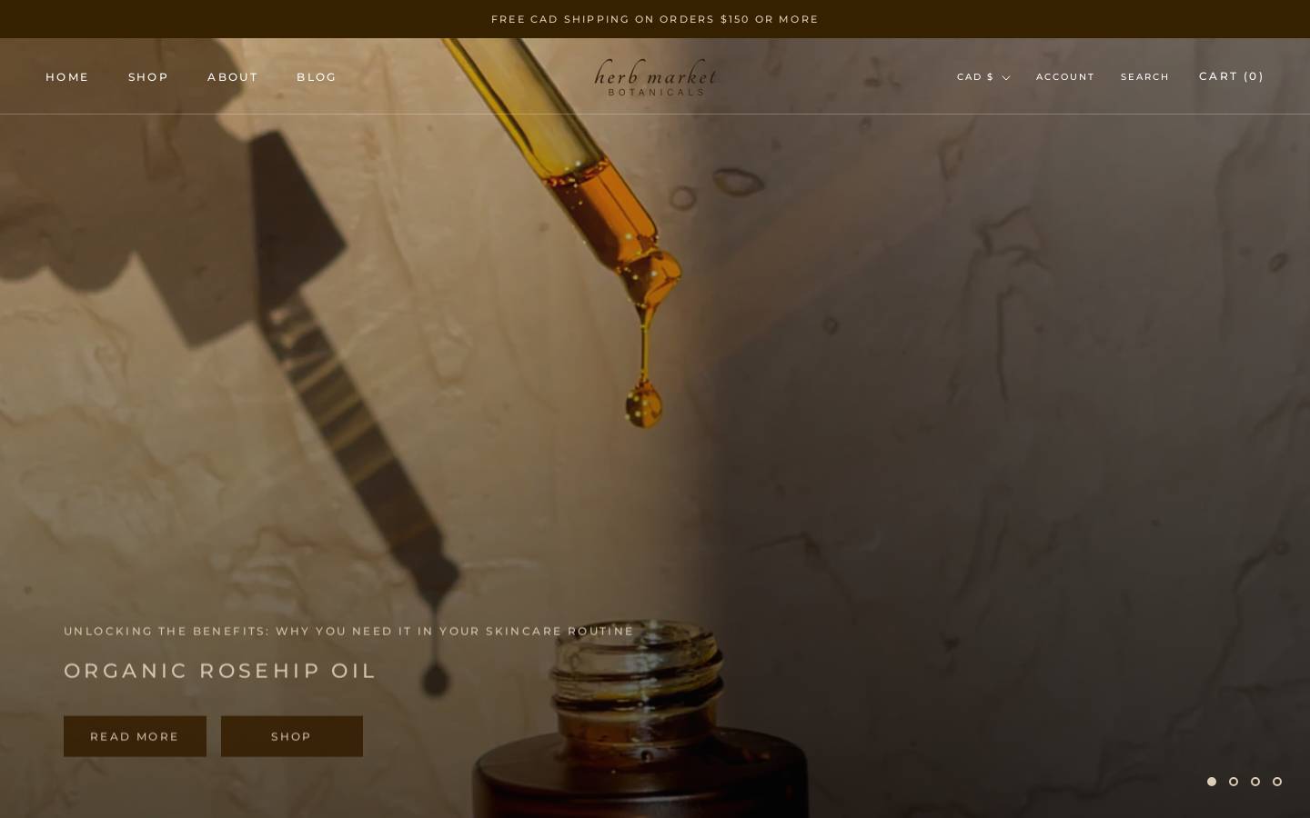 herbmarketbotanicals.com homepage screenshot