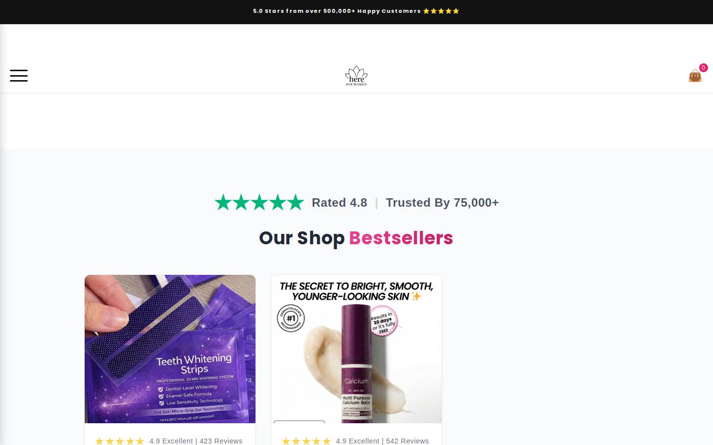Hereforwomen homepage screenshot