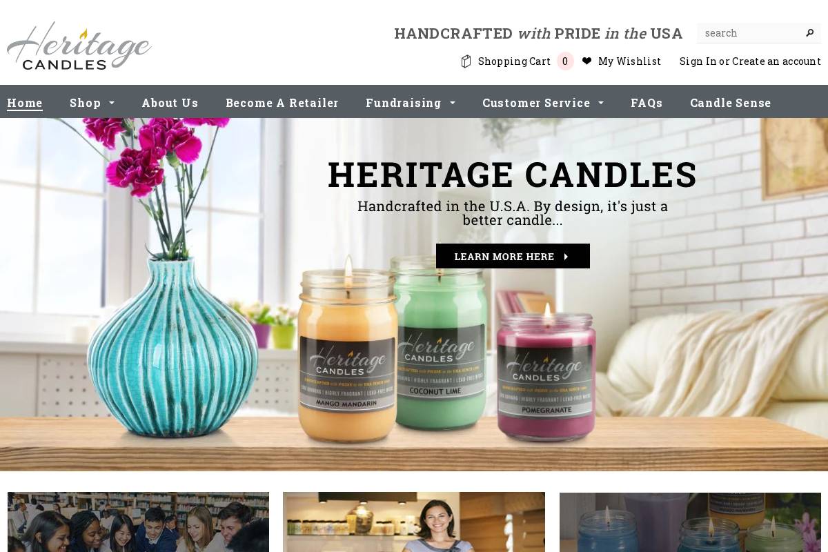 heritagecandles.com homepage screenshot