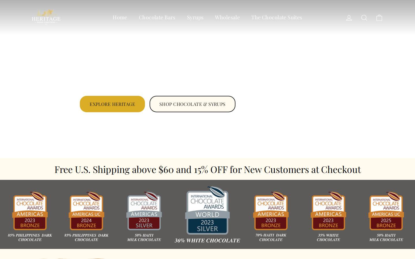 heritagecraftchocolate.com homepage screenshot