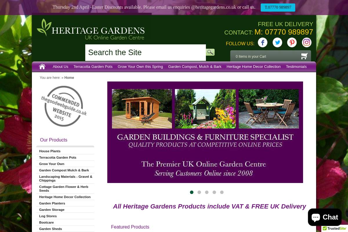 Heritage Gardens homepage screenshot