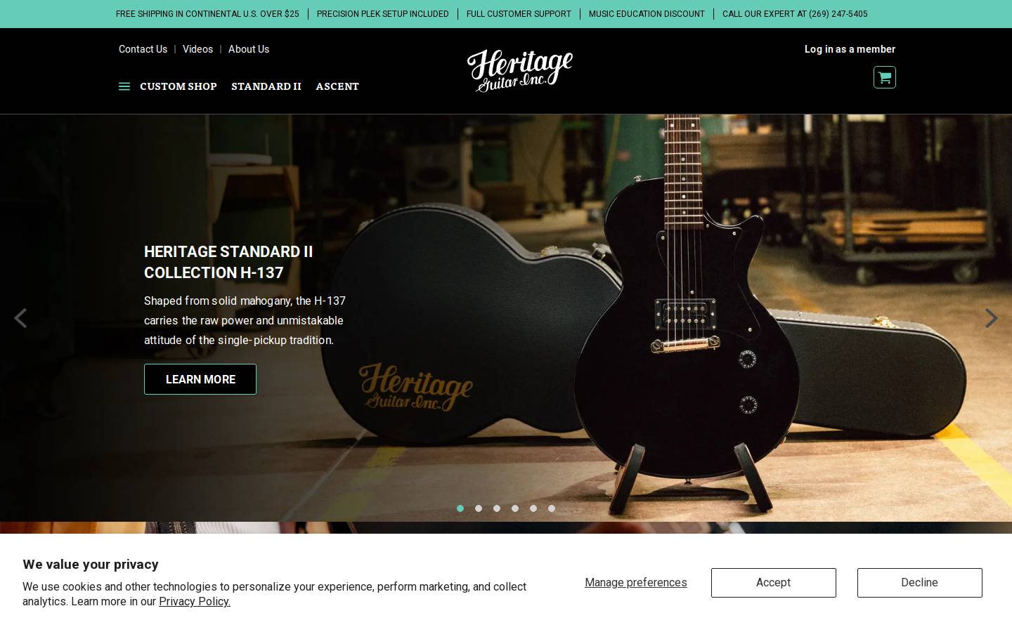 heritageguitar.com homepage screenshot