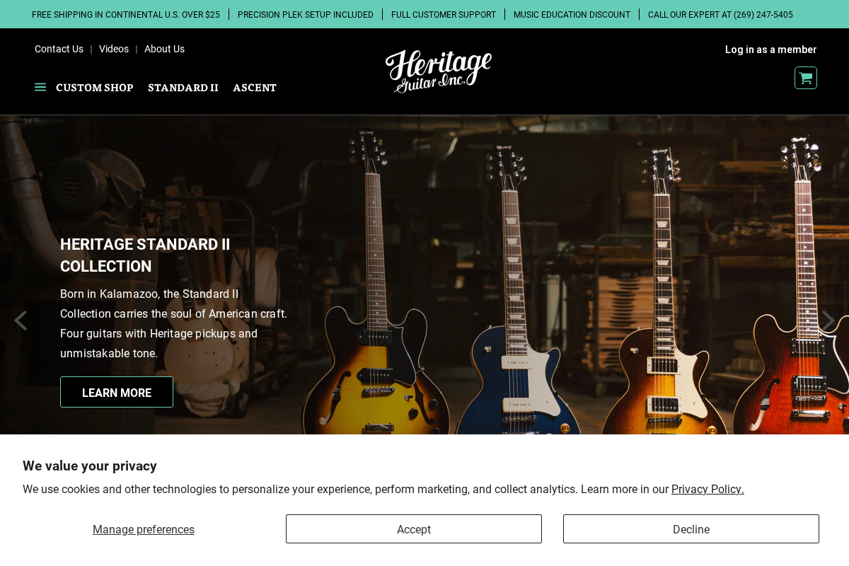 Heritage Guitars homepage screenshot