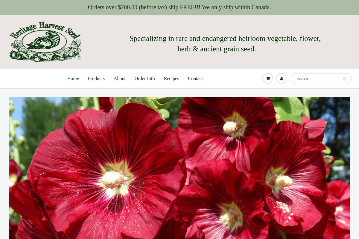 heritageharvestseed.com homepage screenshot