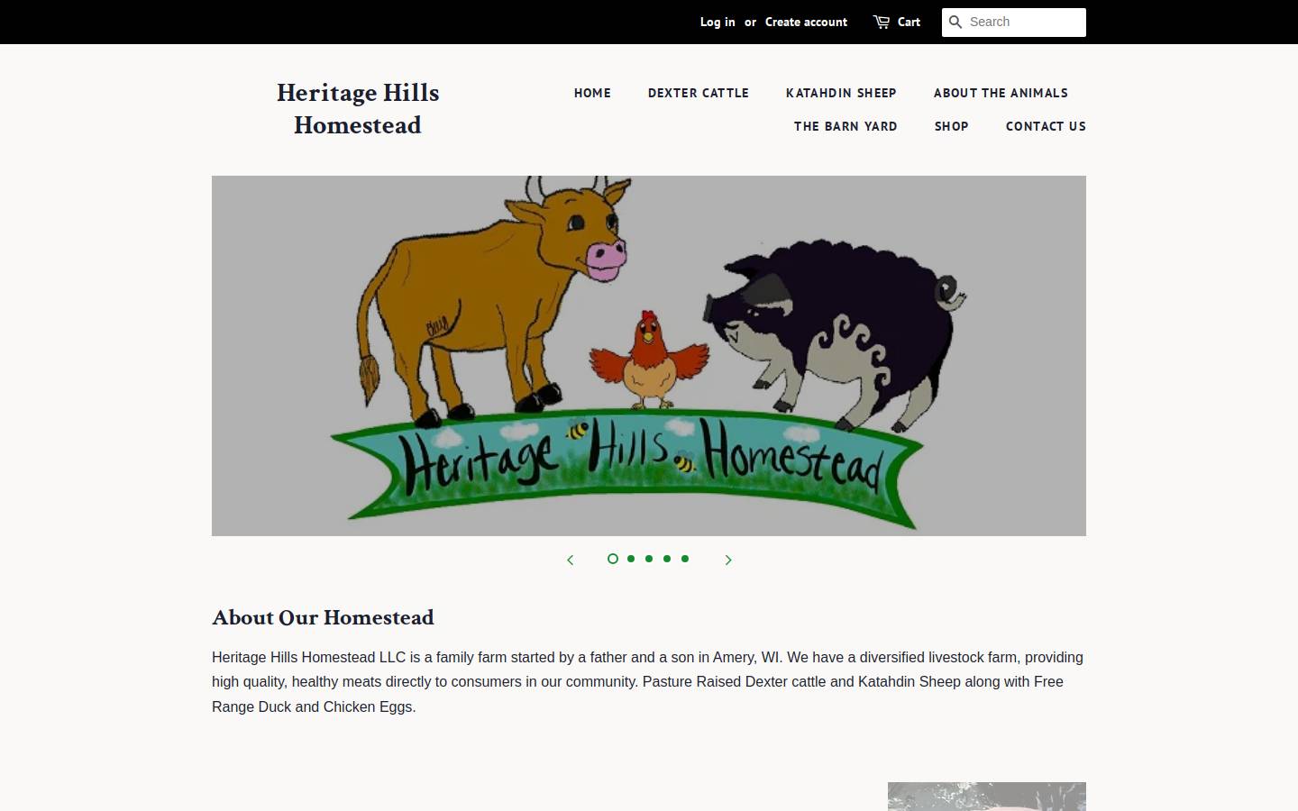 heritagehillshomestead.com homepage screenshot