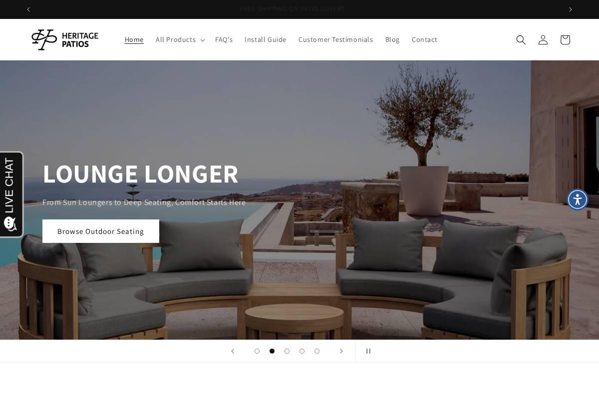 heritagepatios.com homepage screenshot