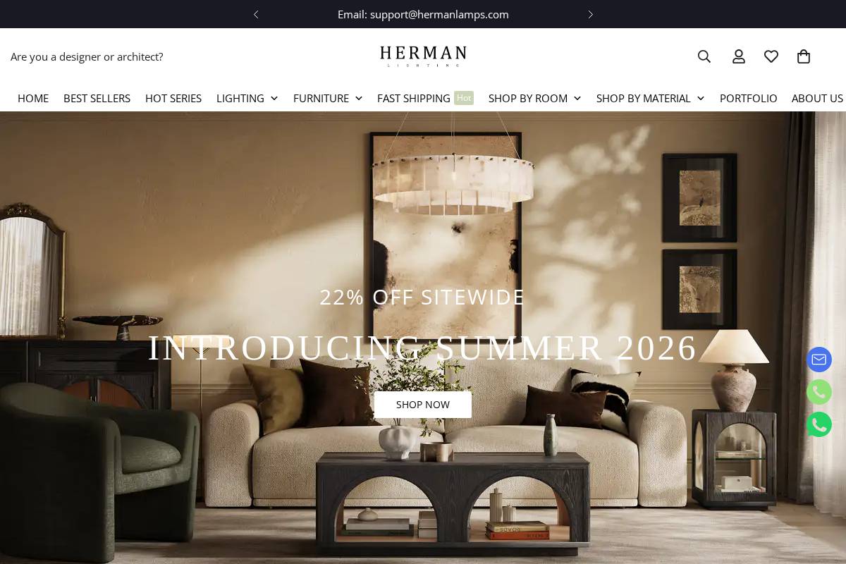 Hermanlamps homepage screenshot