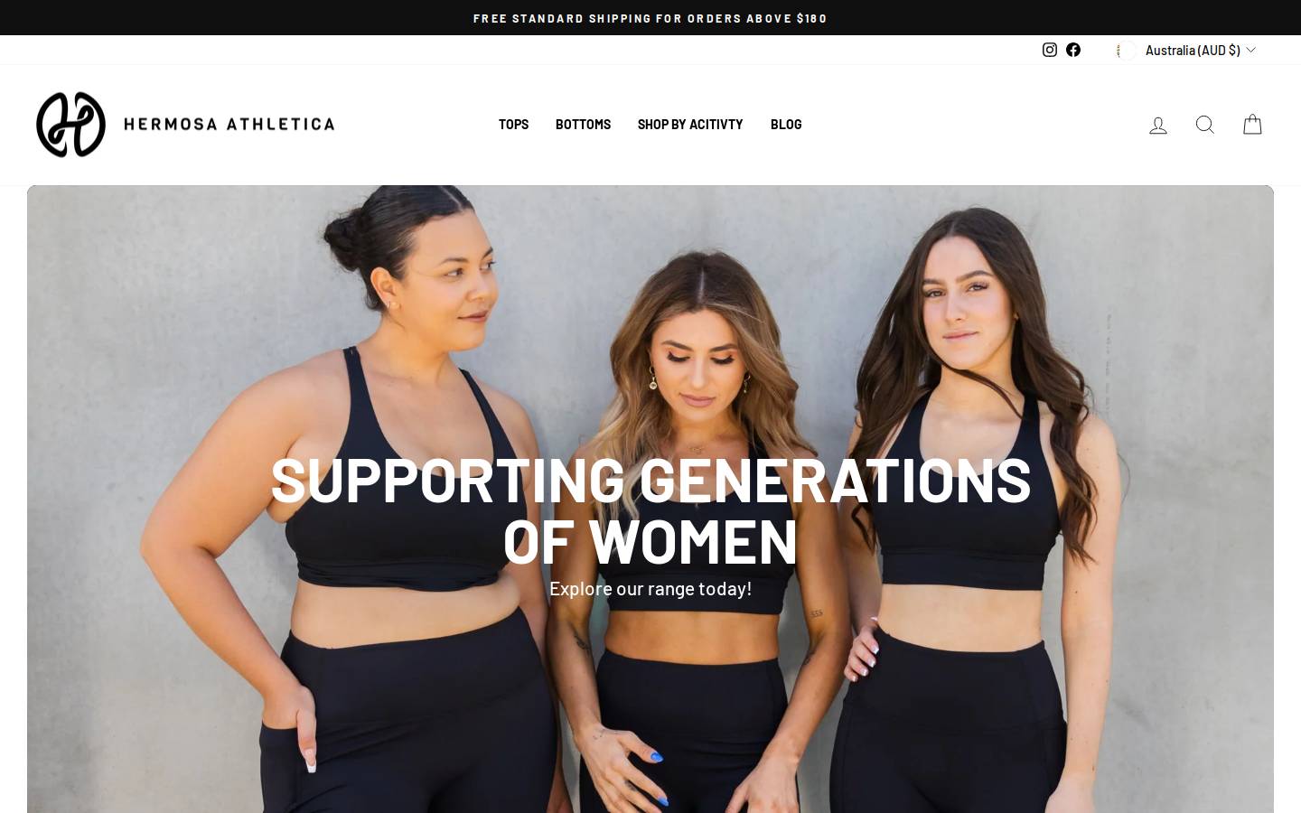 Hermosa Athletica homepage screenshot