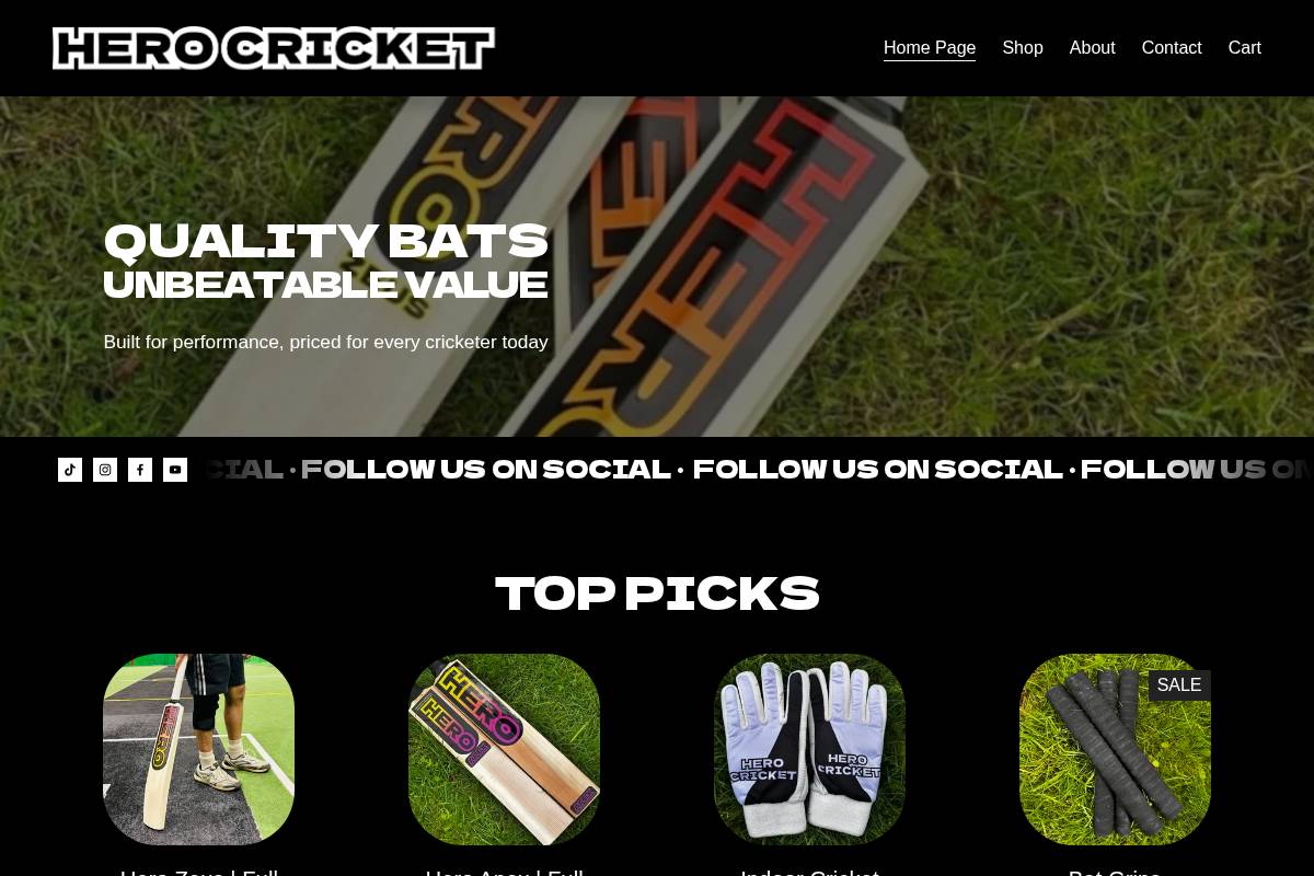 herocricket.com homepage screenshot