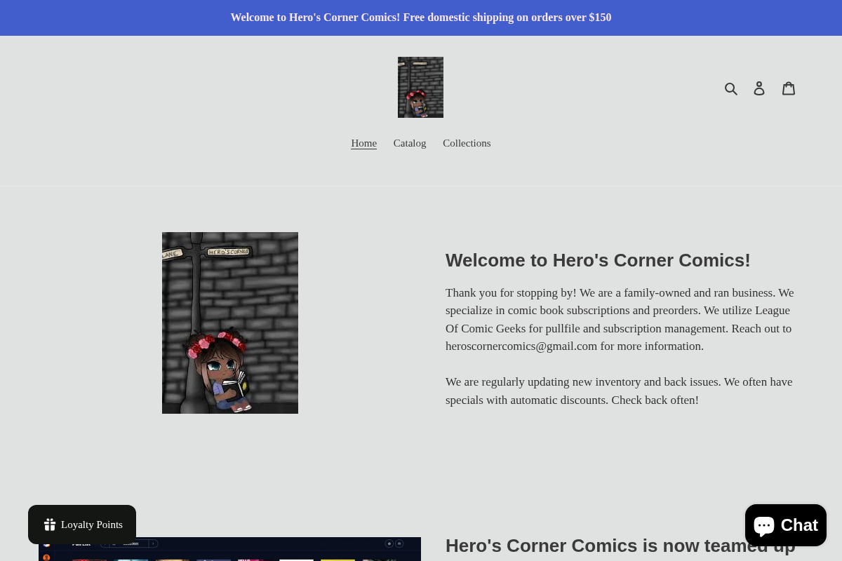 Hero's Corner Comics homepage screenshot