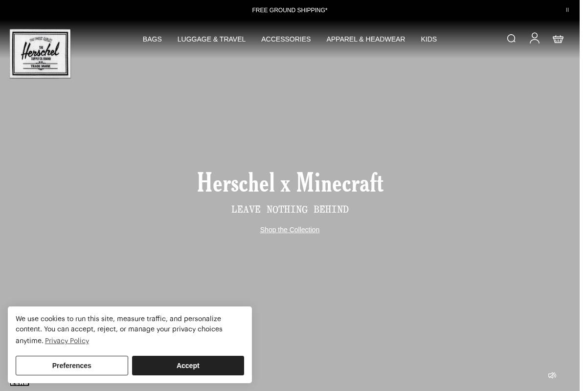 Herschel Supply Co. homepage screenshot