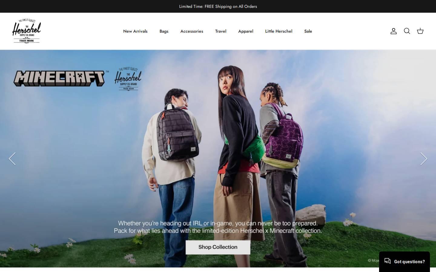 Herschel Supply Co. homepage screenshot