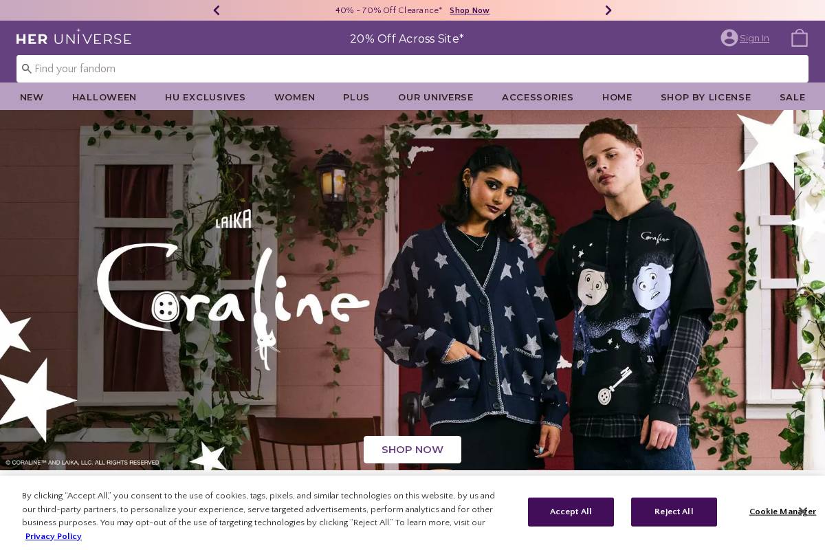 heruniverse.com homepage screenshot