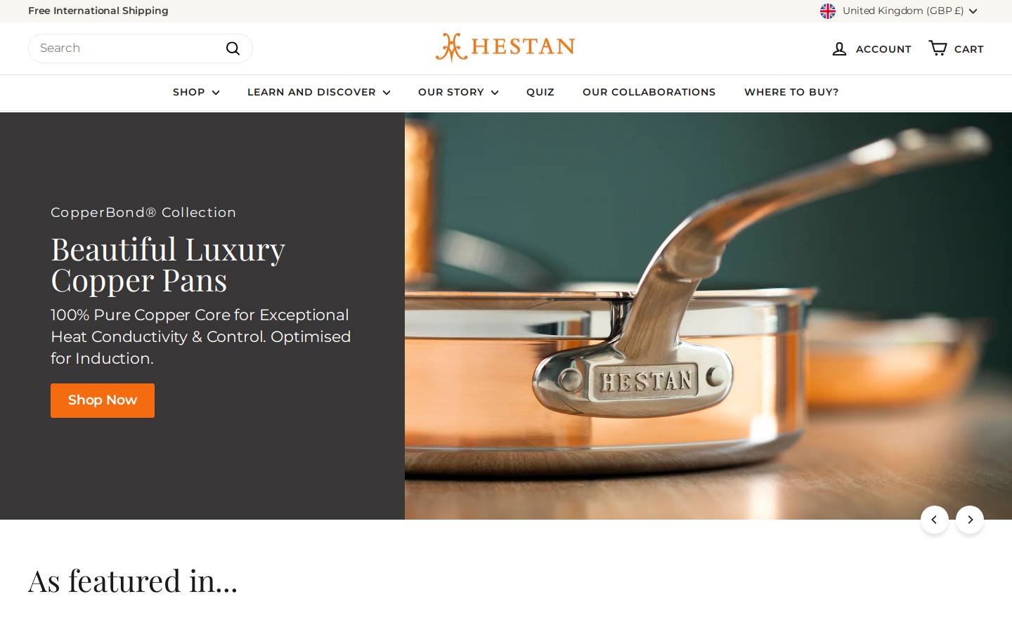 Hestan Culinary homepage screenshot