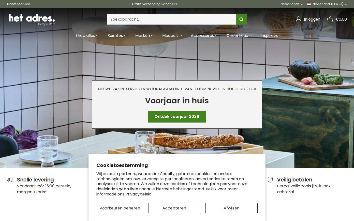 Hetadreswebshop.nl homepage screenshot