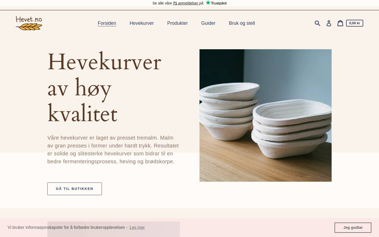 Hevet.no homepage screenshot