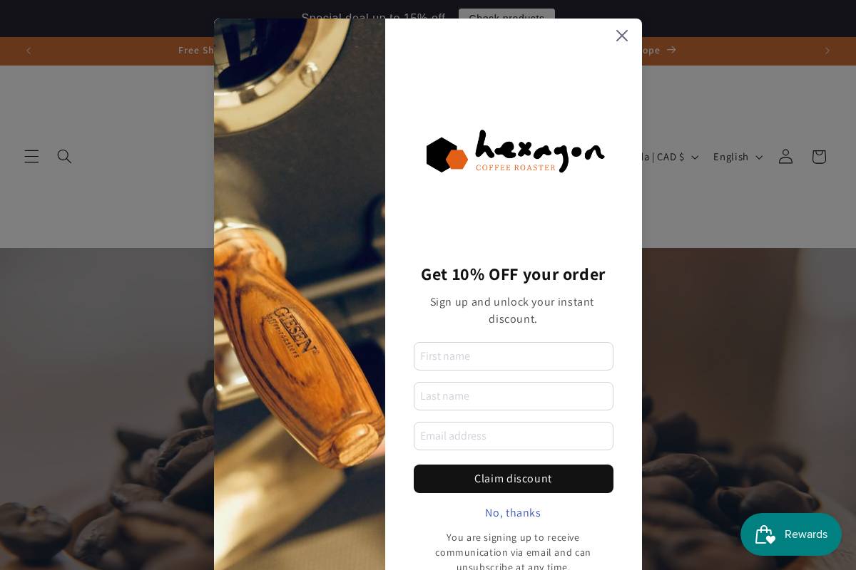 hexagon-coffee.com homepage screenshot