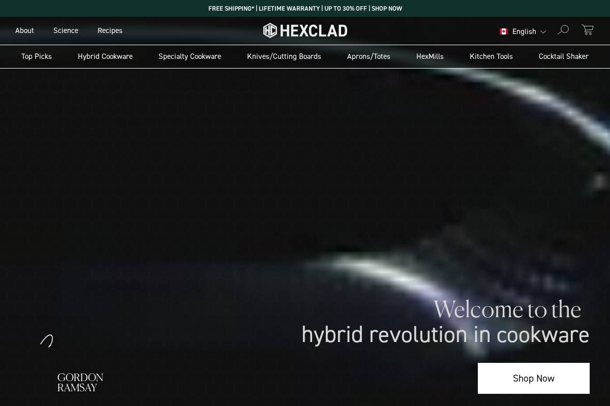 Hexclad homepage screenshot