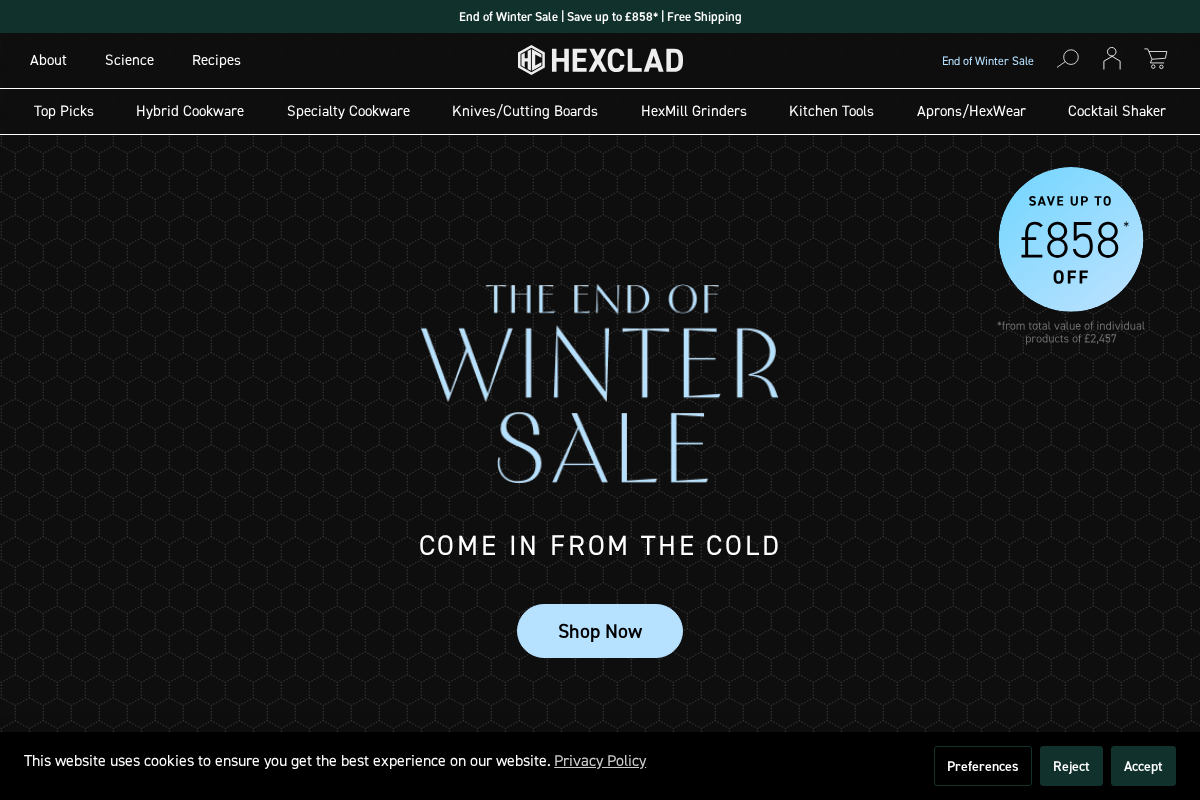 Hexclad homepage screenshot
